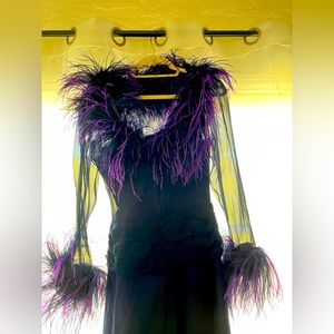Vintage long dress, beautiful material, deep purple, with fluff!